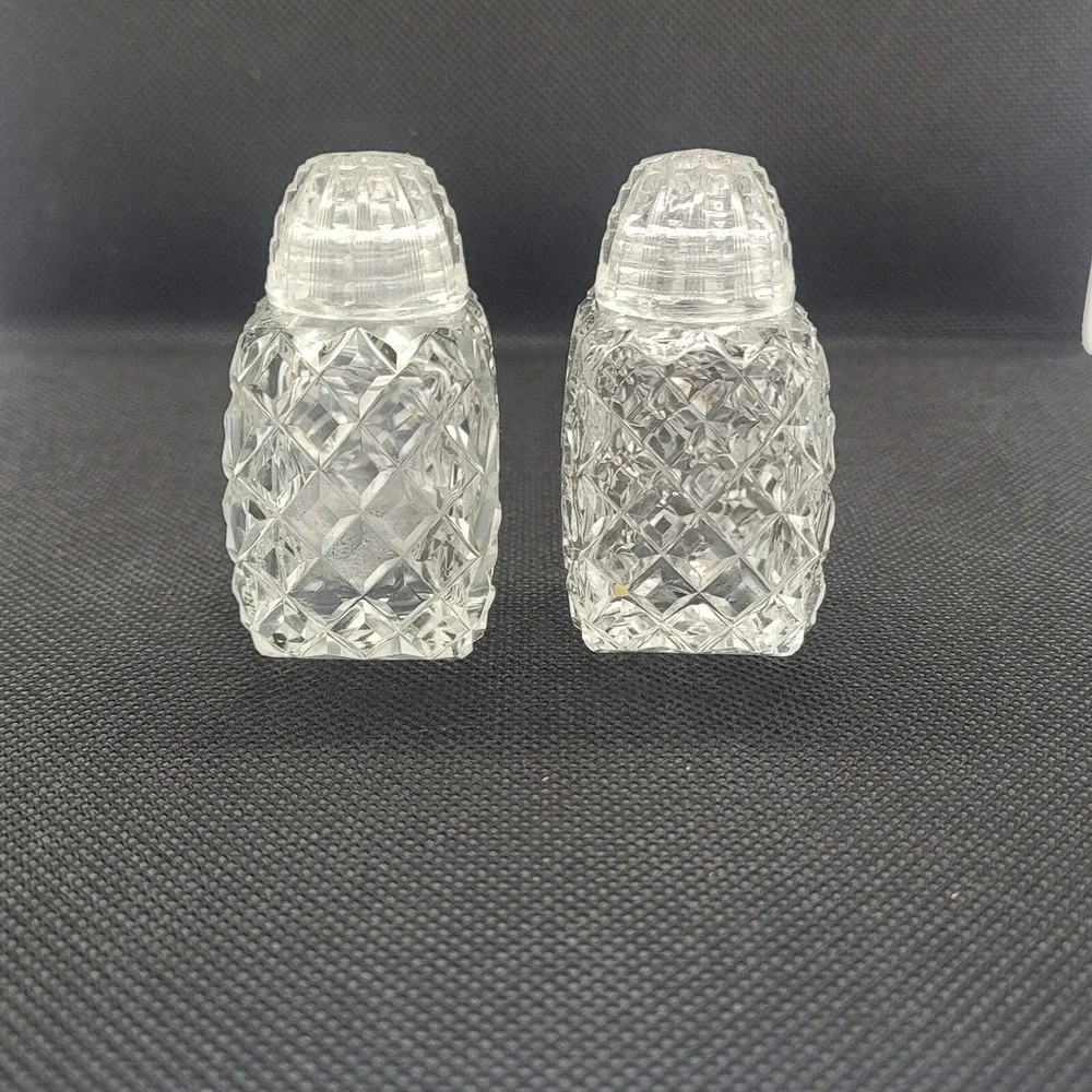 VTG Bohemia Cut Glass Salt & Pepper Shakers Screw On Set 2